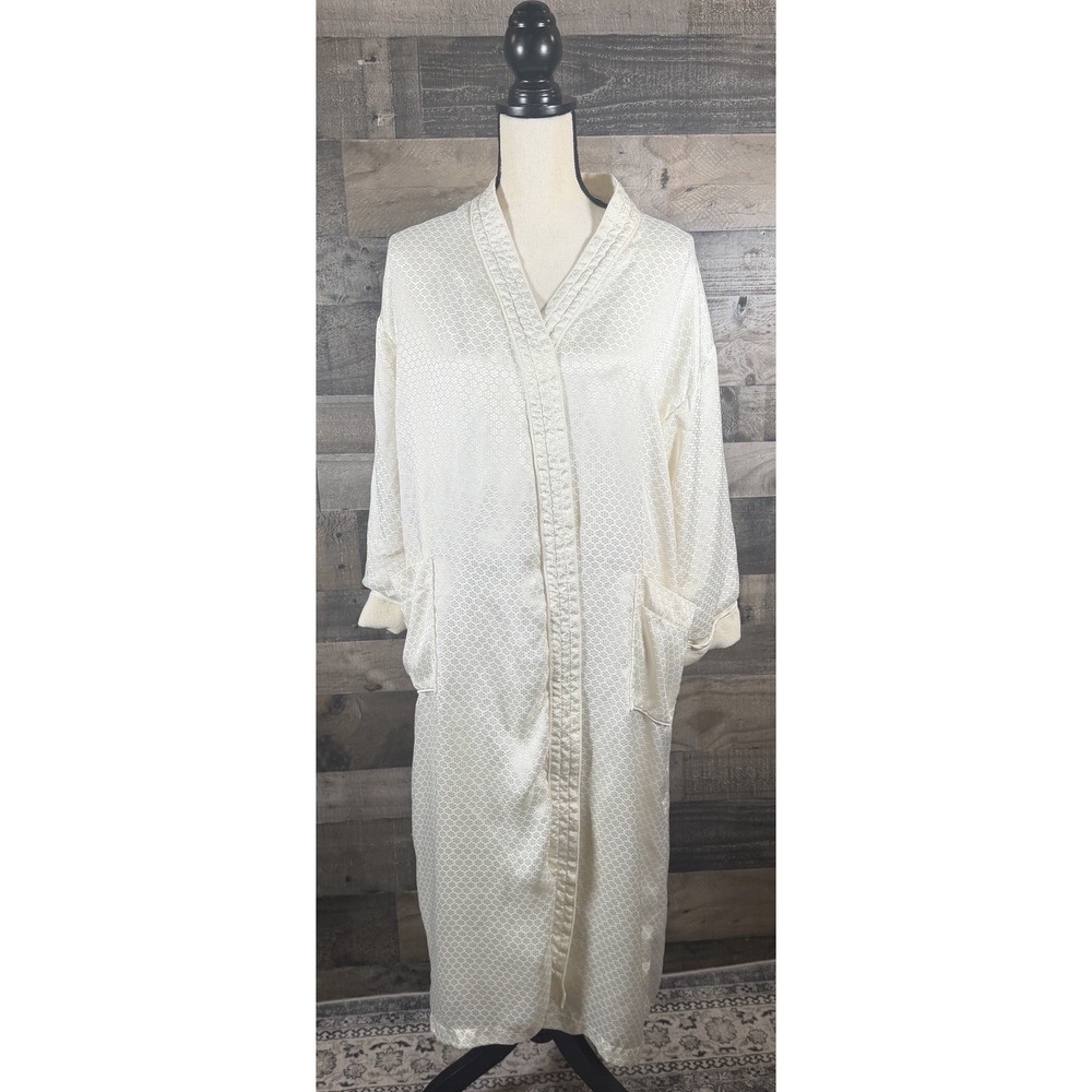 Vtg Victoria's Secret Gold Label Ivory Cream Robe Floral Small *No Tie*